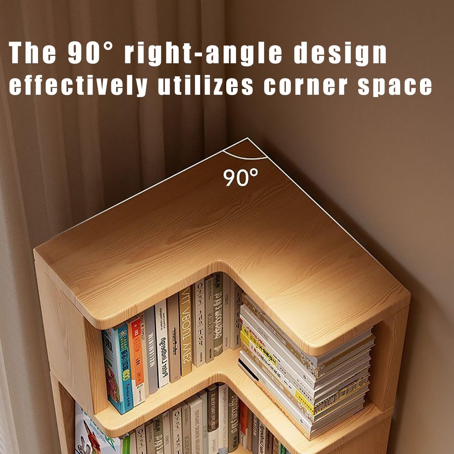 XIJIXILI 5-Tier Corner Bookshelf L-Shaped Wood Open Bookcase with Anti-Drop Panel, Space-Saving Storage for Living Room Bedroom Home Office