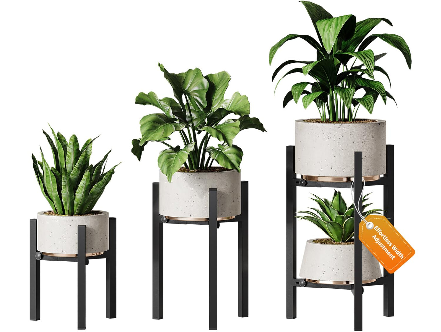 AZADESJET 3 Pack Plant Stand Indoor Adjustable, Metal Modern Indoor Plant Stand, Heavy Duty Single Plant Stands Outdoor Corner, Stable Plant Holder Indoor Stand, Fits 8 to 12 Inches Pots, Black