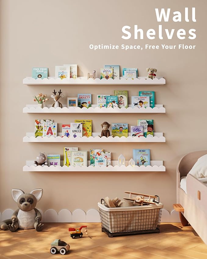 Shario Nursery Book Shelves, Scalloped Shelves, Wall Book Shelves