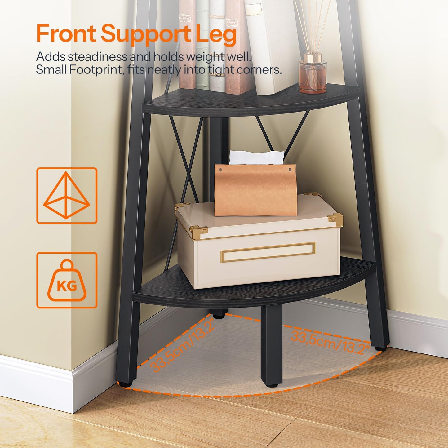 HOOBRO Corner Shelf, 3-Tier Corner Shelf Stand, 40" Tall Ladder Bookshelf, Industrial Corner Display Shelf Plant Stand for Living Room, Kitchen, Home Office, Black BB143CJ01