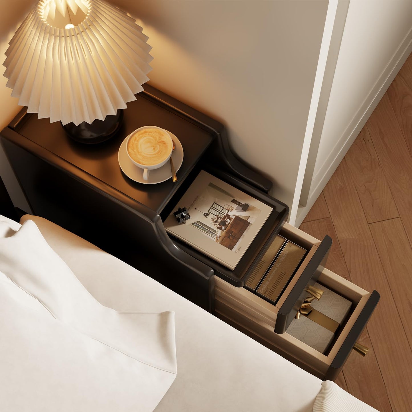 AQIMUELE Narrow Nightstand Set of 2, Small Black Wood Bedside Table with Drawers, End Table for Small Spaces Bedroom