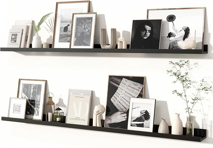 Fun Memories Picture Ledge Shelves Set of 2, 55 Inch Rustic Wall Mounted