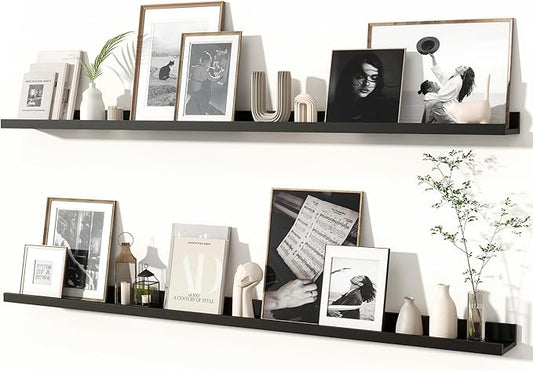 Fun Memories Picture Ledge Shelves Set of 2, 55 Inch Rustic Wall Mounted