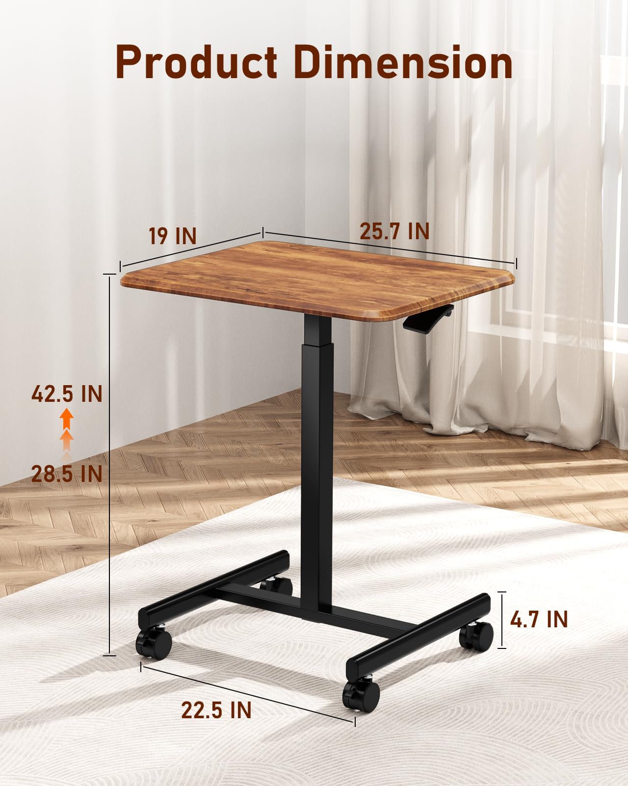 Simple Deluxe Standing Desk with Lockable Wheels, Mobile Stand Up Desk, Adjustable Height, Portable Laptop Desk, Small Computer Standing Table, Sit Stand Brown