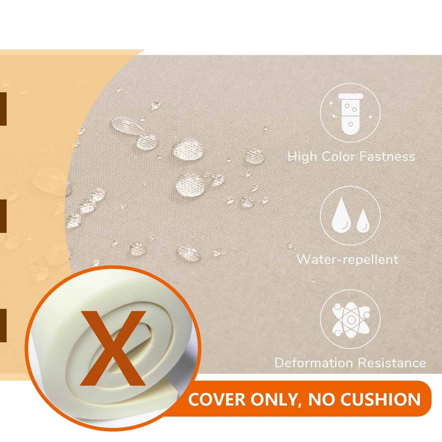 Oslimea Outdoor Curved Sofa Cushion Cover Replacement, Tan, 1-Piece