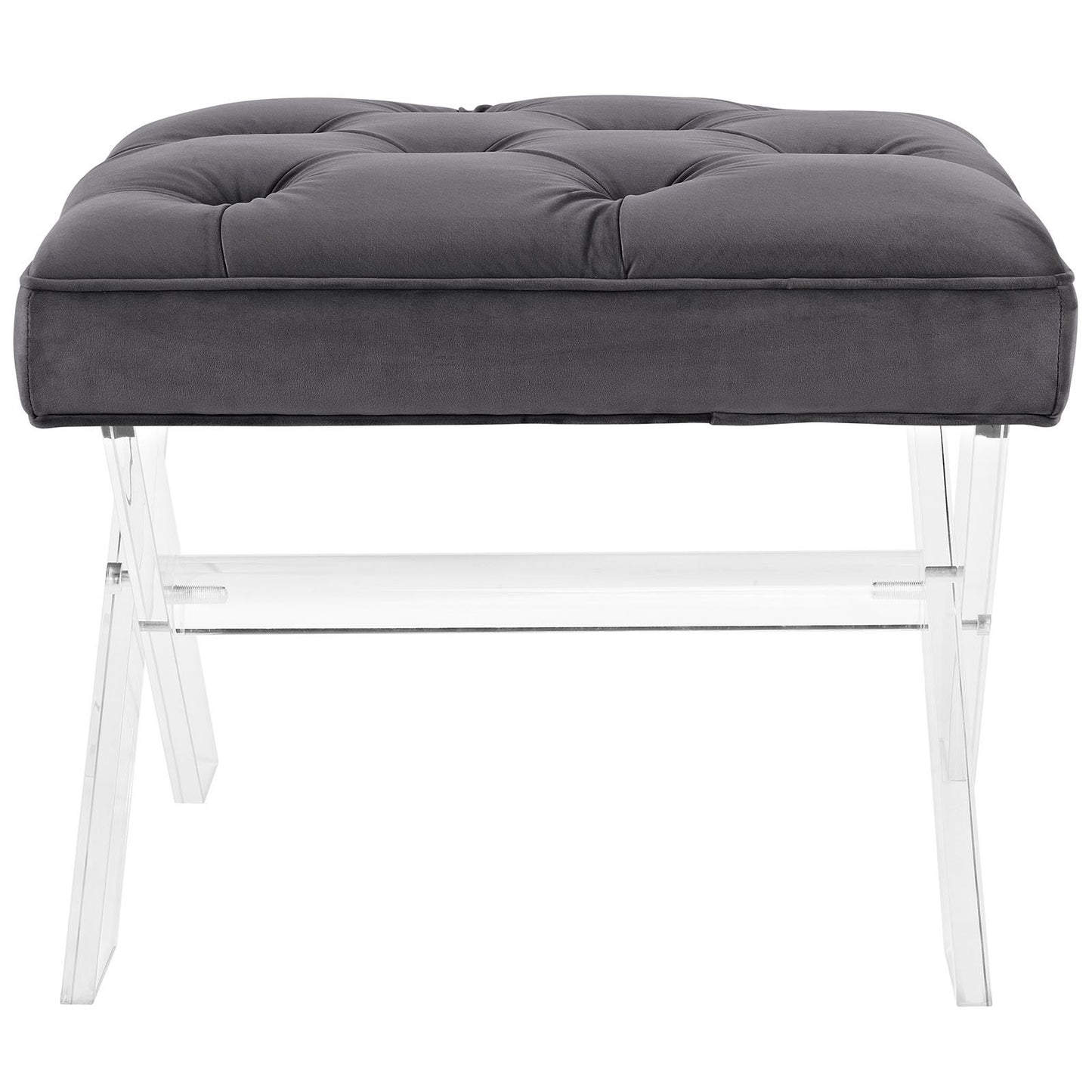 Modway Swift Acrylic X-Base Entryway Modern Bench With Tufted Fabric Upholstery in Gray