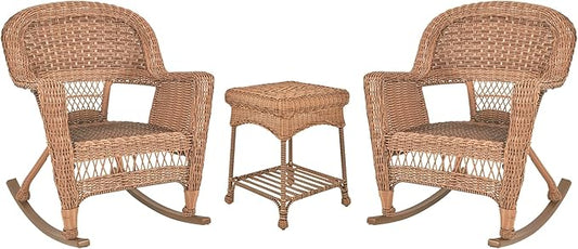 Jeco 3 Piece Rocker Wicker Chair Set