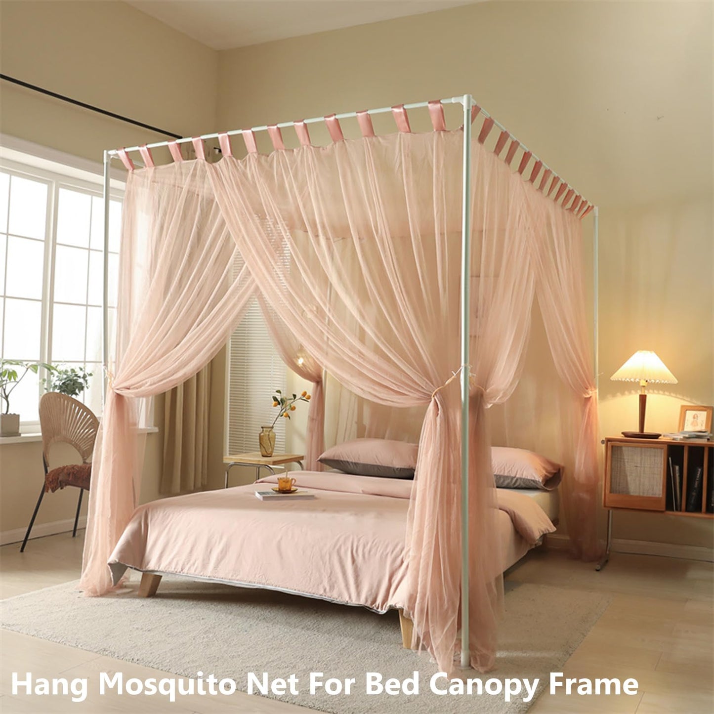 AIKASY Premium Canopy Bed Frame Posts for Full Size Beds - Sturdy Metal Poles, Four Corner Bed Brackets - Perfect Addition to Metal and Wood Bed Frames for Bedroom Decor Upgrade (White)