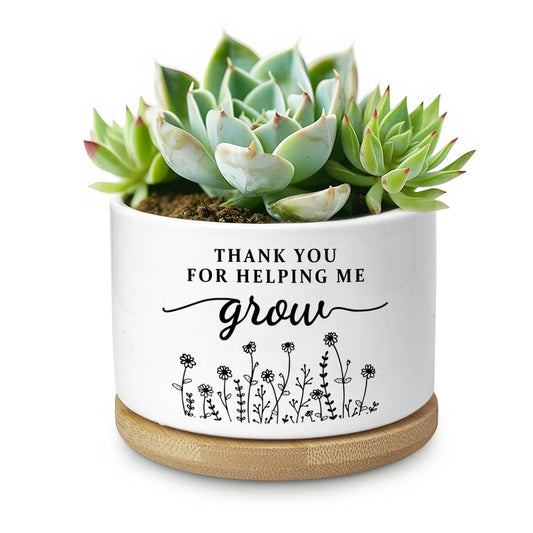 Aryabtya Thank You Teacher Appreciation Gift, Succulent Planter, Flower Cactus Plant Pot, Appreciation Gifts for Teachers Mom Women, Teacher Gifts Thank You for Helping Me Grow (No Plants)