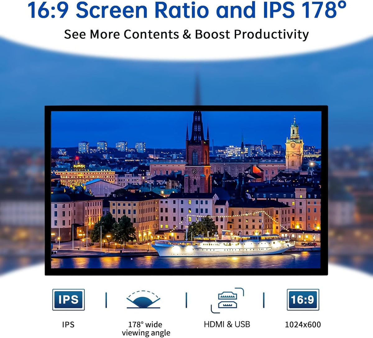 HMTECH 10.1 Inch Raspberry Pi Screen HDMI Monitor 1024x600 LCD Display 16:9 IPS Screen for Raspberry Pi 5/4/3/2/B/B+ Win11/10/8/7, Free-Driver, Non-Touch