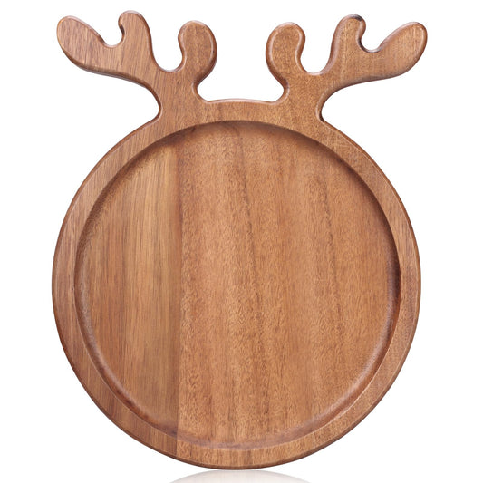 Acacia Wood Christmas Kitchen Decor Platters Dinner Plate Wooden Cheese Charcuterie Board Xmas Snack Cookies Trays Salad Charger Plates for Christmas Holiday Serving Dish Round Festive Dessert Platter