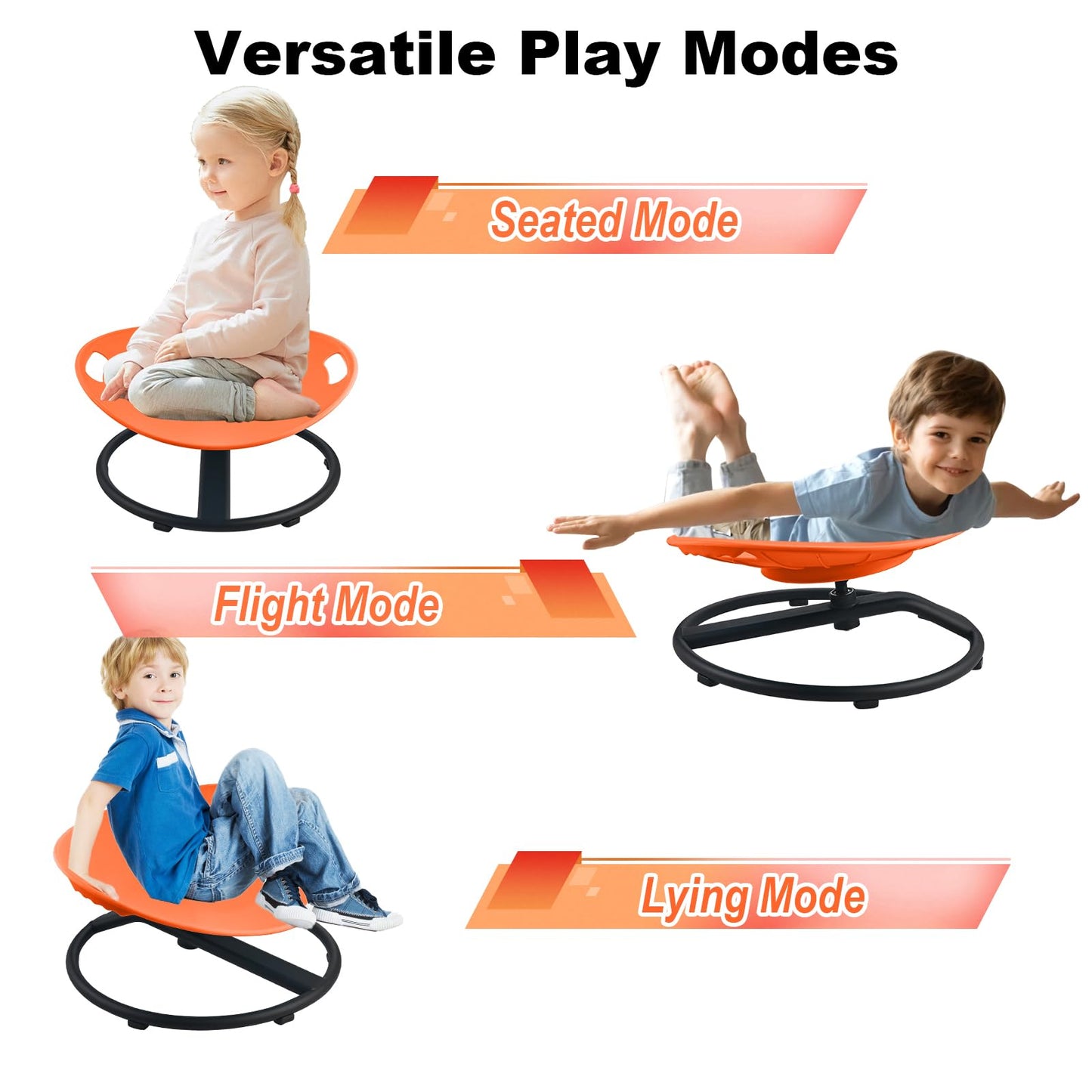 Casuenia Spinning Chair for Autistic Kids, Sensory Swivel Chair with Safety Handles, 220LBS Weight Capacity, Spinning Toy for Kids Autism & ADHD Age 3+, Sensory Product for Body Balance (Orange)
