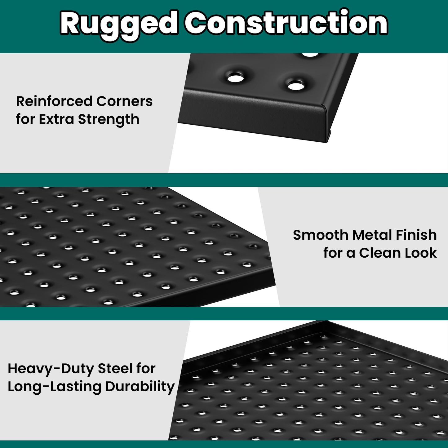EVERHANGER Metal Pegboard Panels 24" x 12", Heavy Duty Steel Peg Boards for Garage, Pegboard Wall Organizer for Tool Storage and Organization, Black, 4 Pack