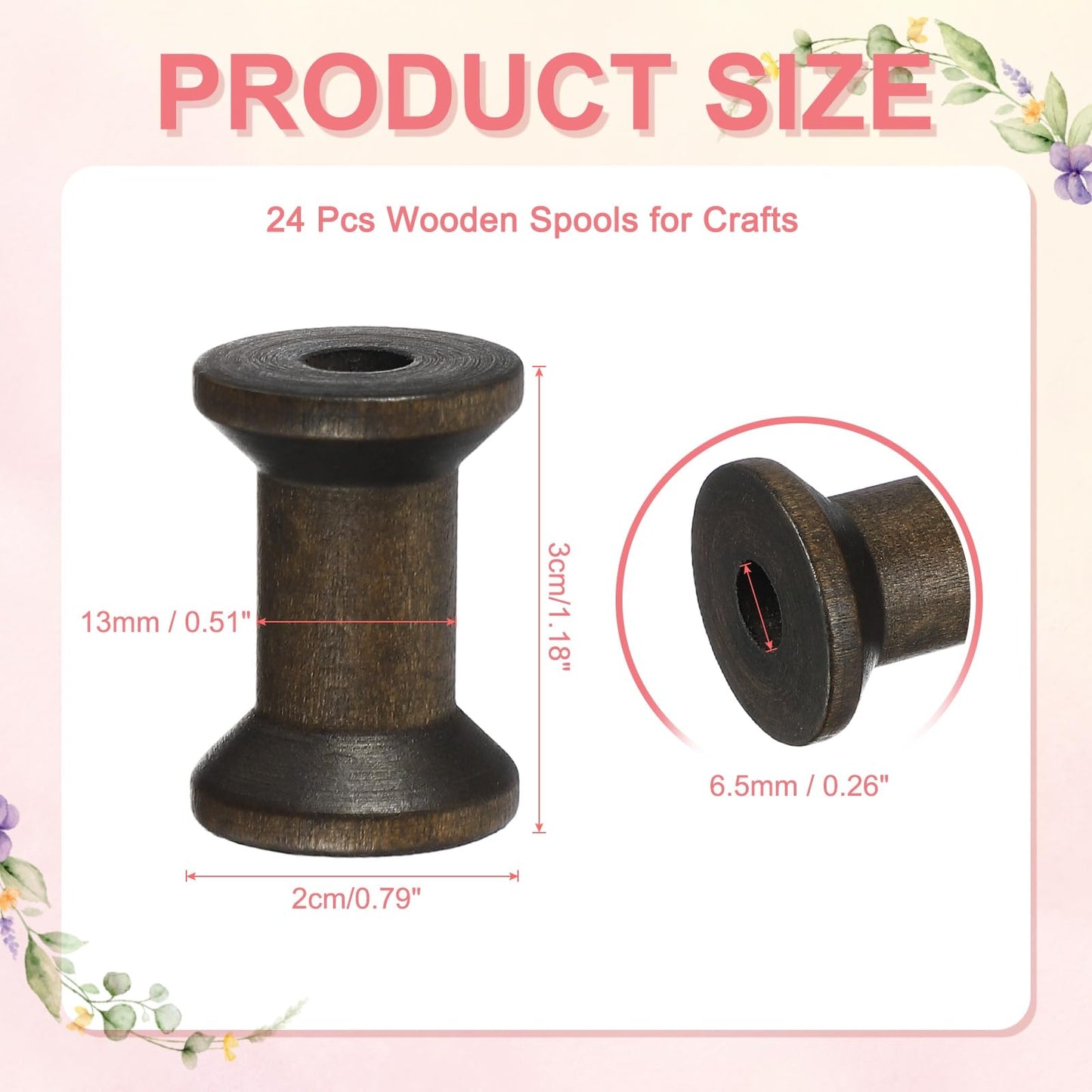 YELARXI Wooden Empty Spools, Empty Sewing Bobbins Thread Holder Unfinished Wood Spool Tool Rotatable -Fit for (Textile Wire Weaving/Arts DIY/Embroidery) 1.2 in & 24 Pcs & Dark Brown