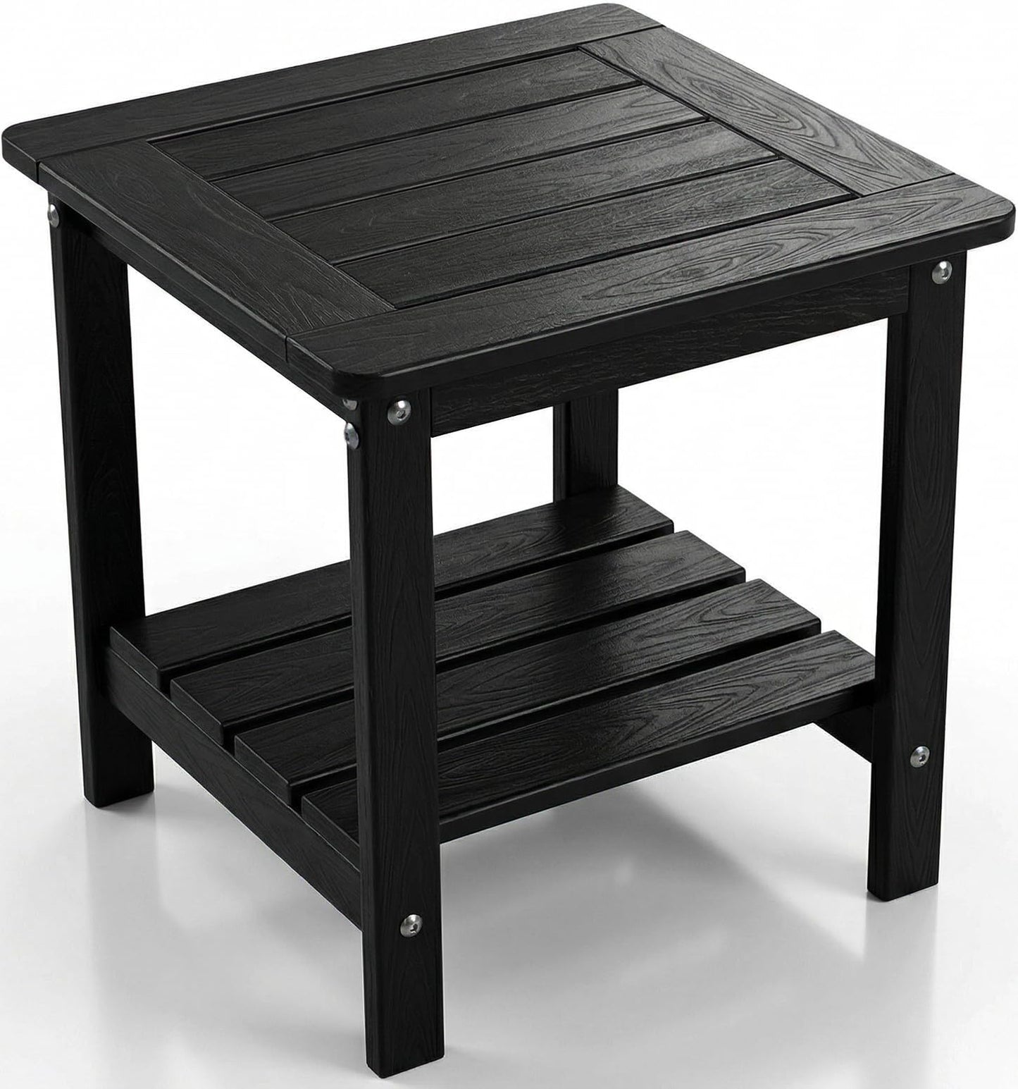 Kibaso-Adirondack Outdoor Side Table, 2-Tier HDPE Outdoor End Table, Weather Resistant Easy Maintenance, Small Patio Side Table for Patio, Pool, Porch, Garden, Lawn, and Living Room (1, Black)