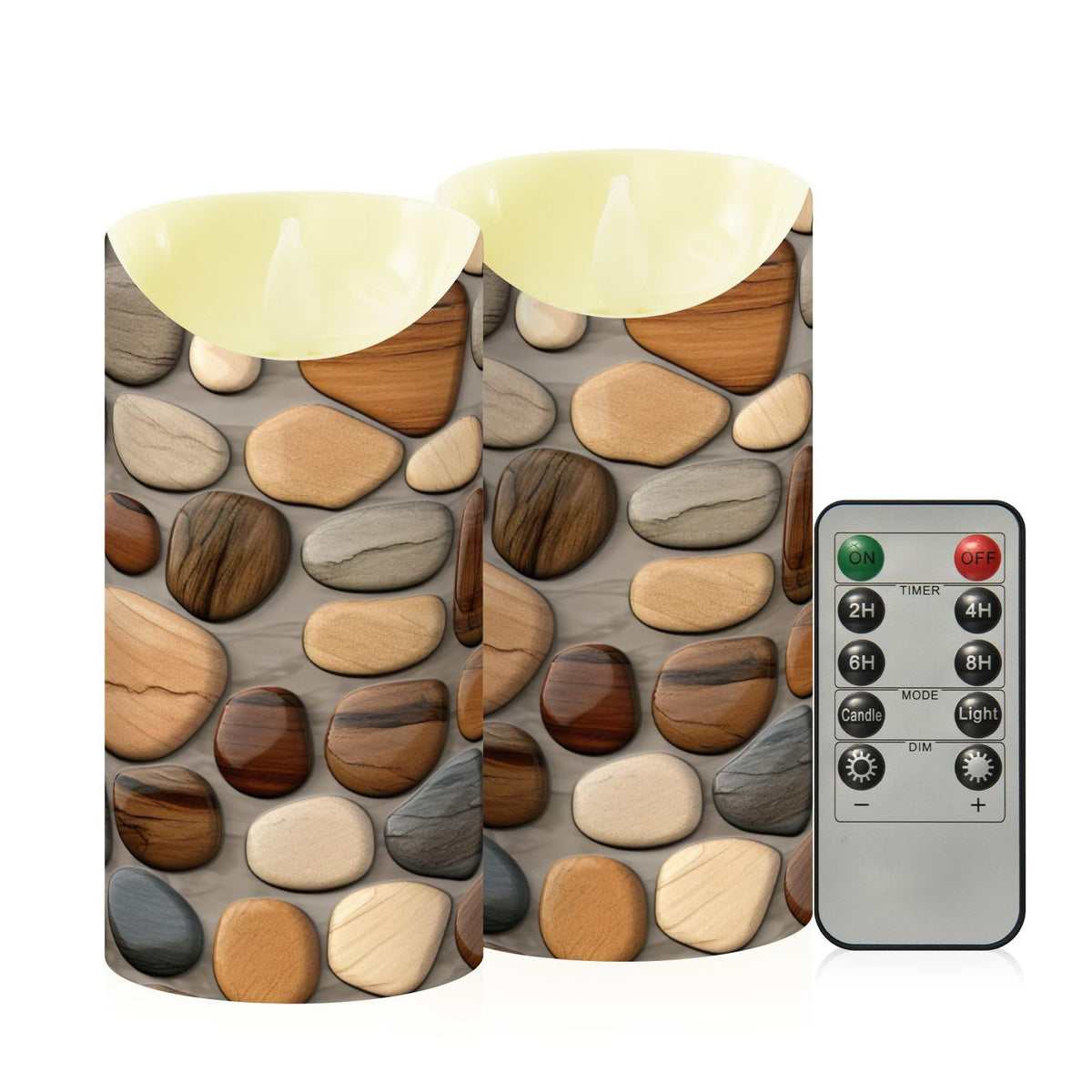 Gravopti Beautiful Pebble Stones 2 Pack Flameless LED Pillar Candles with Remote & Timer, Battery Operated, Flickering Wax Candle for Wedding, Romantic Home & Party Decor