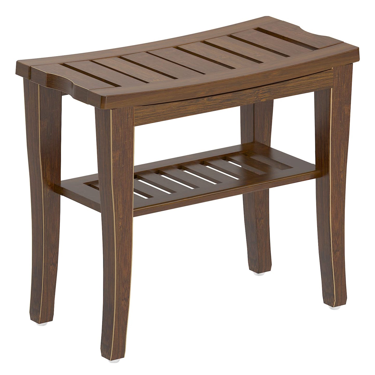 SogesHome Bamboo Shower Bench, Shower Caddies Foot Rest with Storage Shelf for Shampoo Towel, Ideal for Bathroom/Living Room/Bedroom, Dark Brown