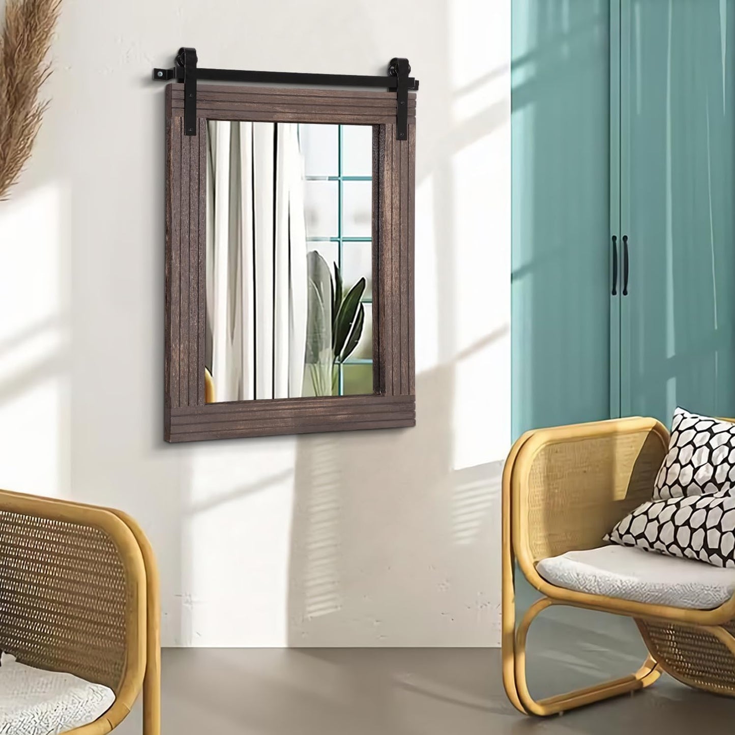 AAZZKANG Rustic Wood Mirror Rectangle Decorative Wall Mirror 26"x18" with Framed Bedroom Living Room Bathroom Hanging Mirror