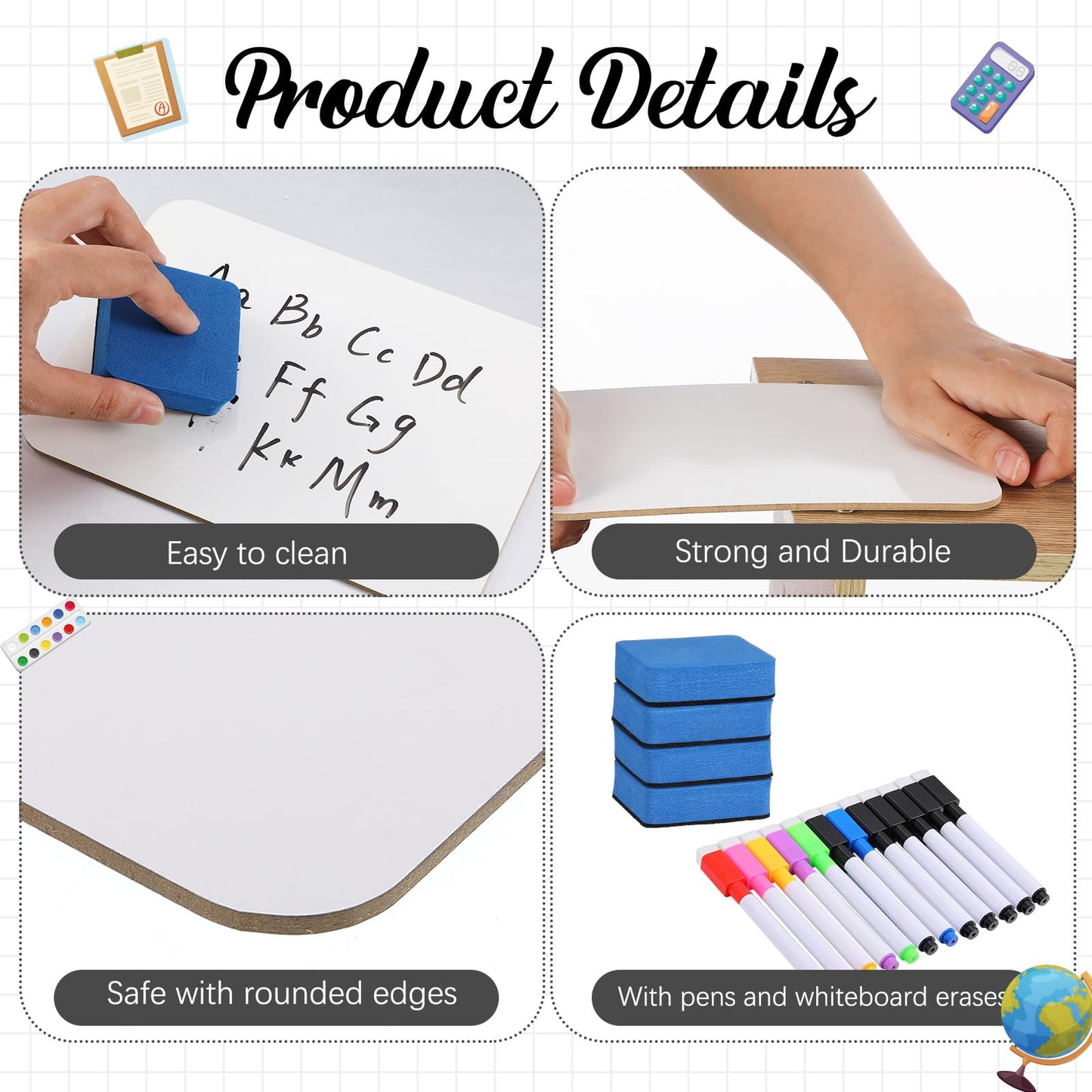 Affrolling 48 Sets Small Whiteboard Dry Erase Boards 5" x7'' Mini Double Sided Dry Erase Lap Boards with Markers Erasers Pen Holders Personal Whiteboards for Students Classroom Teacher