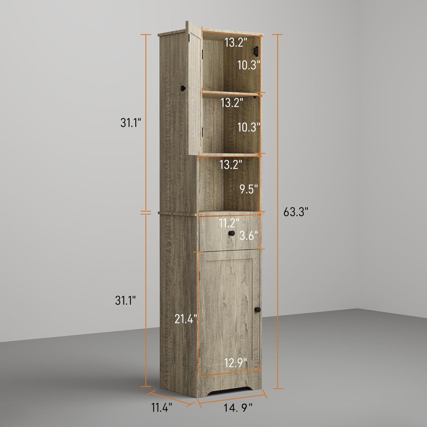 Viaozutis Tall Bathroom Cabinet, Storage Cabinet with 2 Doors & 2Drawer, with Ajustable Shelve, for Bathrooms, Kitchens,Entrances（Grey）