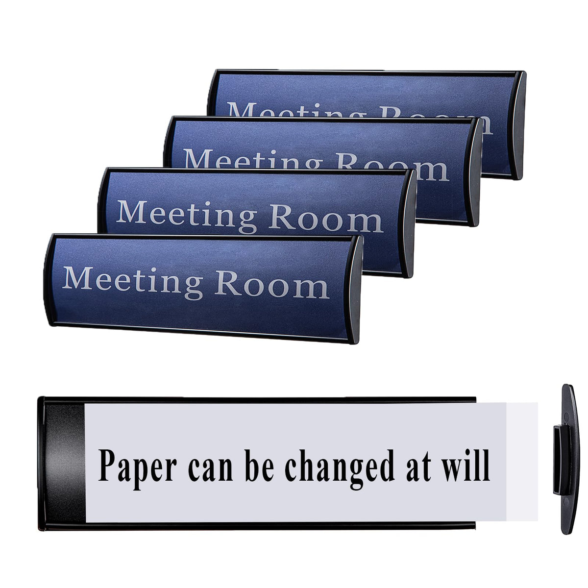 Set of 5 - Nameplate Holder for Wall Mount, 2.36'' x 8'' Curved Office Business Door Sign Holder-Black
