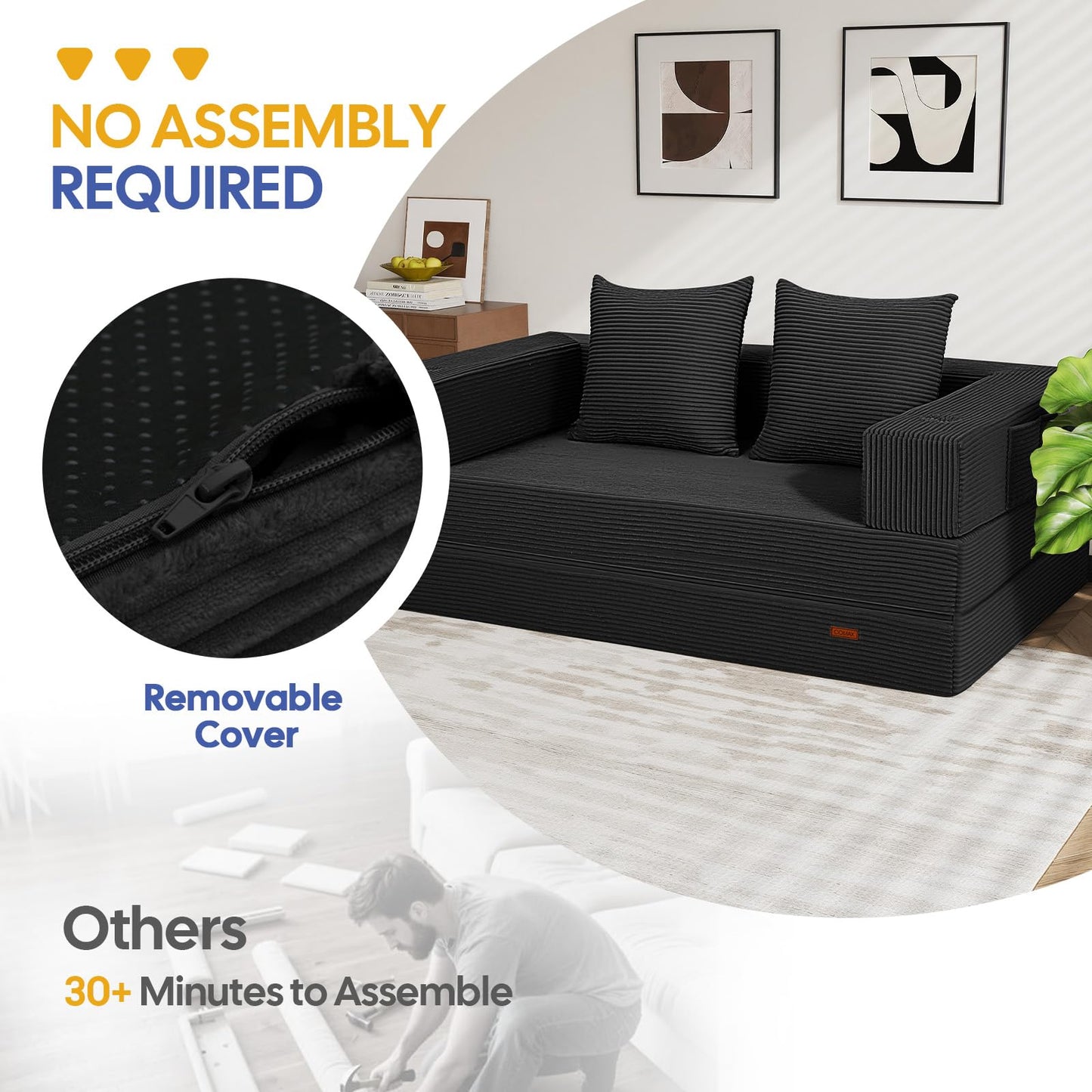 COMAX Futon Sofa Bed, 4‑in‑1 Convertible Sofa Bed, Folding Boneless Couches