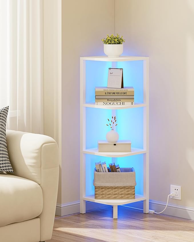 TUTOTAK Corner Shelf, 4-Tier Corner Bookshelf
