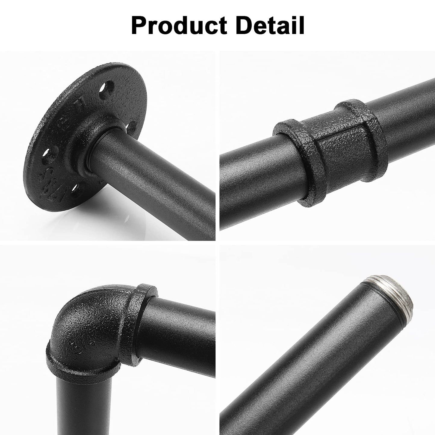 Jeasor Industrial Iron Pipe Clothes Hanging Bar DIY Wall-Mounted Garment Rack Heavy Duty Clothing Rack for Bedroom, Laundry Room, Closet Storage (Black 24 inch)