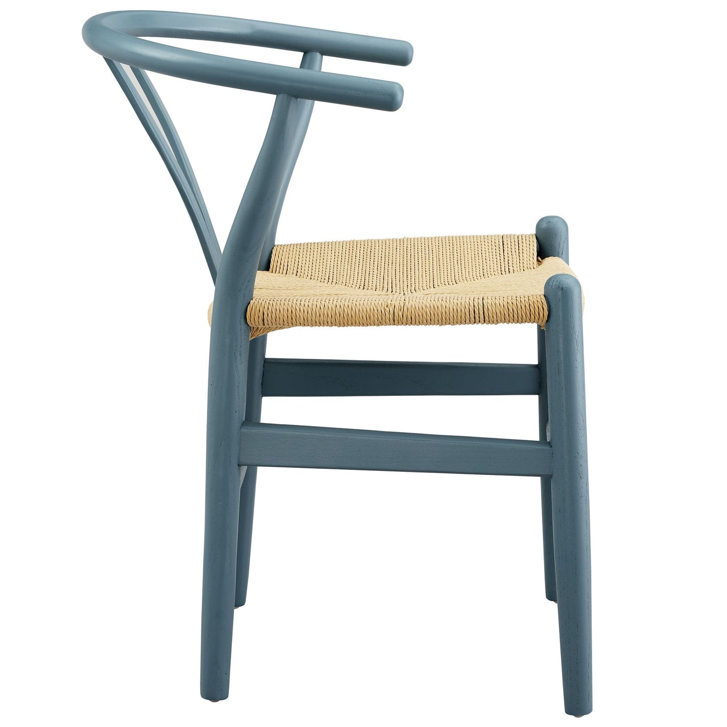 Modway Amish Wood Rope Dining Room Chair in Harbor Blue - 29 Inch Tall Solid Elm Wood Accent Armchair - Mid Century Modern Open Back Kitchen Chair with Woven Seat
