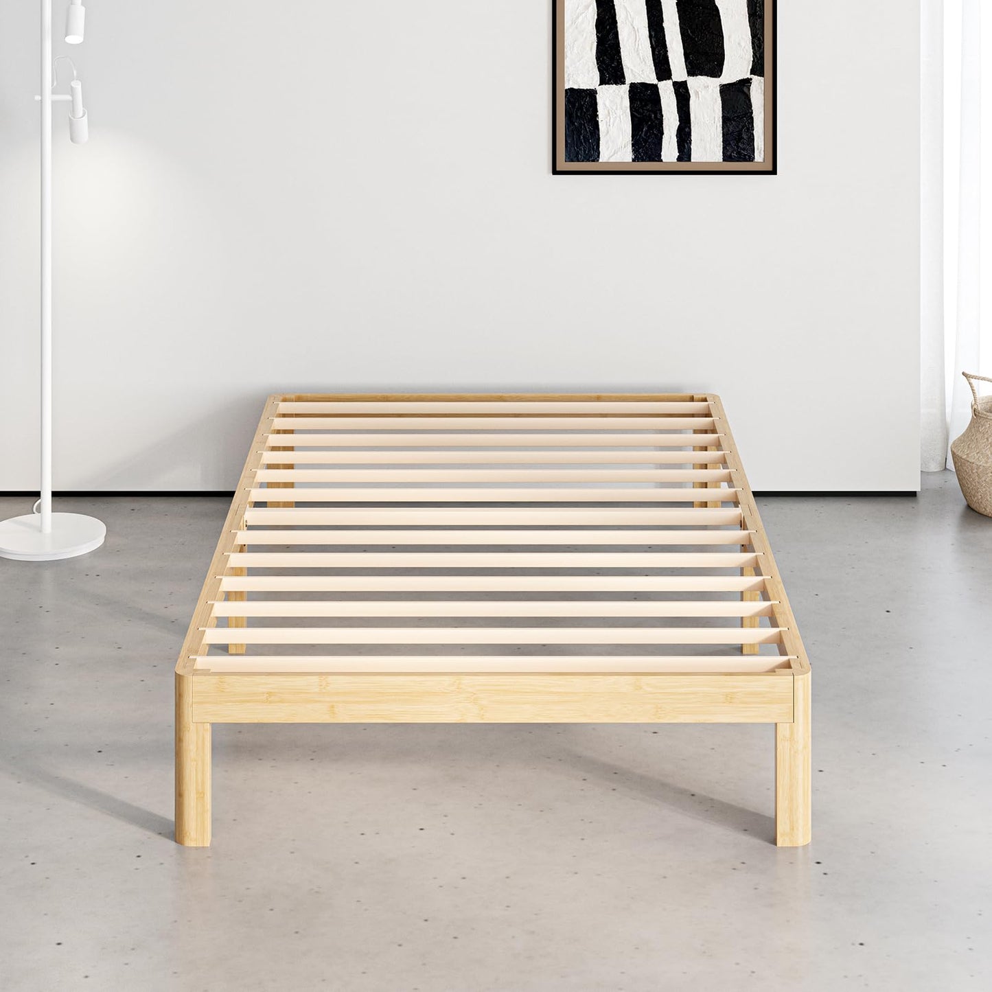 Sementa 12 Inch High Bamboo Wood Twin Size Platform Bed Frame, Metal Slat Support Bed Frame Twin, No Box Spring Needed, Easy Assembly, Noise Free, Reinforced