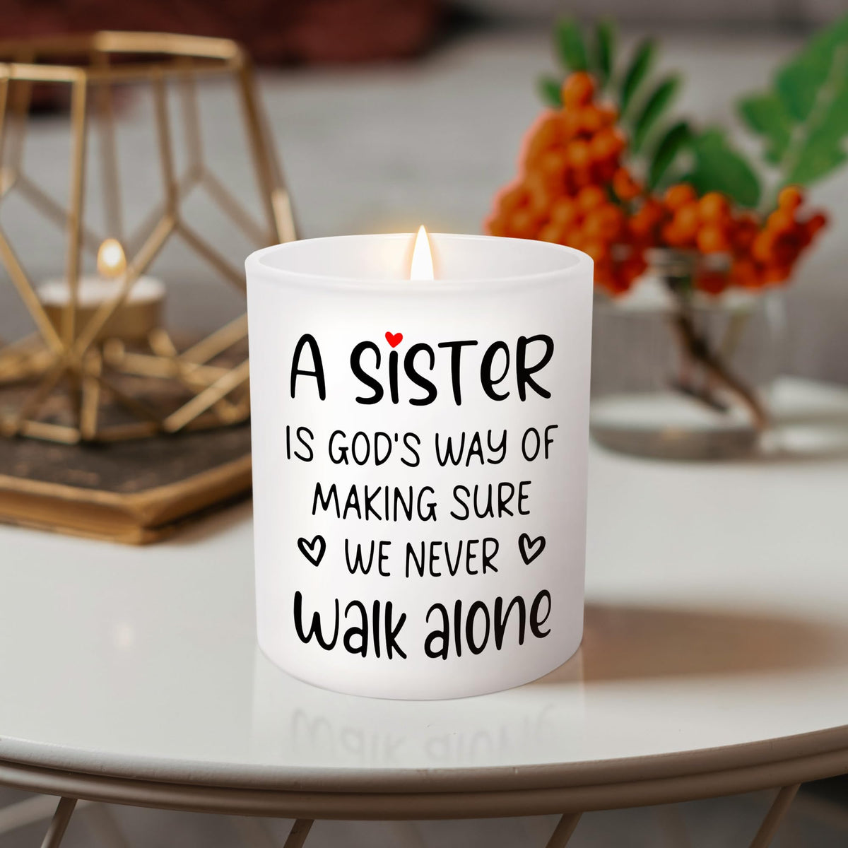 TEEZWONDER Sister Gifts for Women - Never Walk Alone Long Lasting Vanilla Lavender Candle 10 oz - Christian Birthday Gifts for Sisters from Sister, Candle for Women