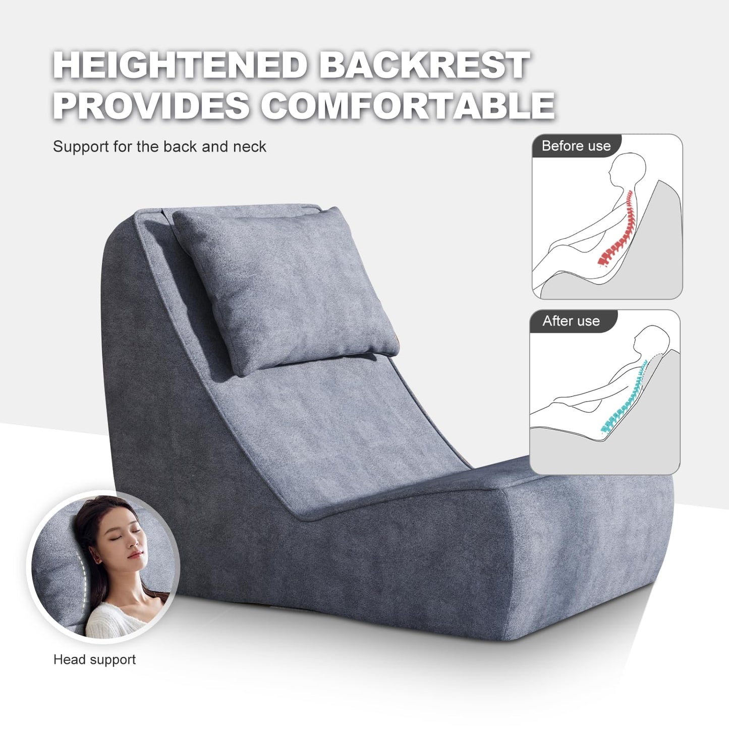 Giant Bean Bag Chair for Adults - Indoor Chaise Lounge with Neck Pillow & Ottoman, All-in-One Sponge Design, Comfy Floor Chair for Reading, Gaming, Napping, and Movies (SlateGray)