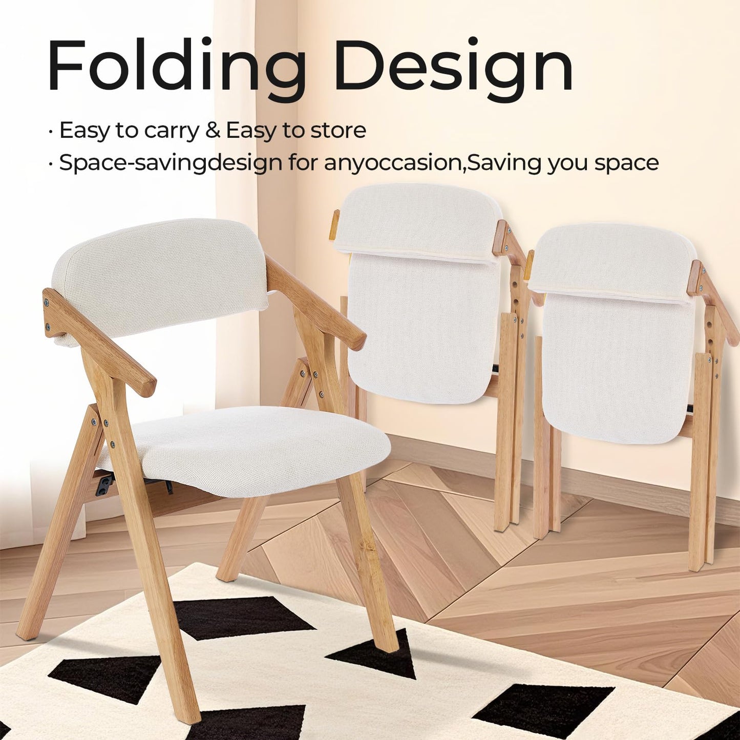 SinFurn Grod Folding Chairs with Padded Seats,Wooden Stackable Dining Chair,Easy to Store Foldable Dining Chairs for Kitchen, Living Room, Wedding Party Picnic (White)
