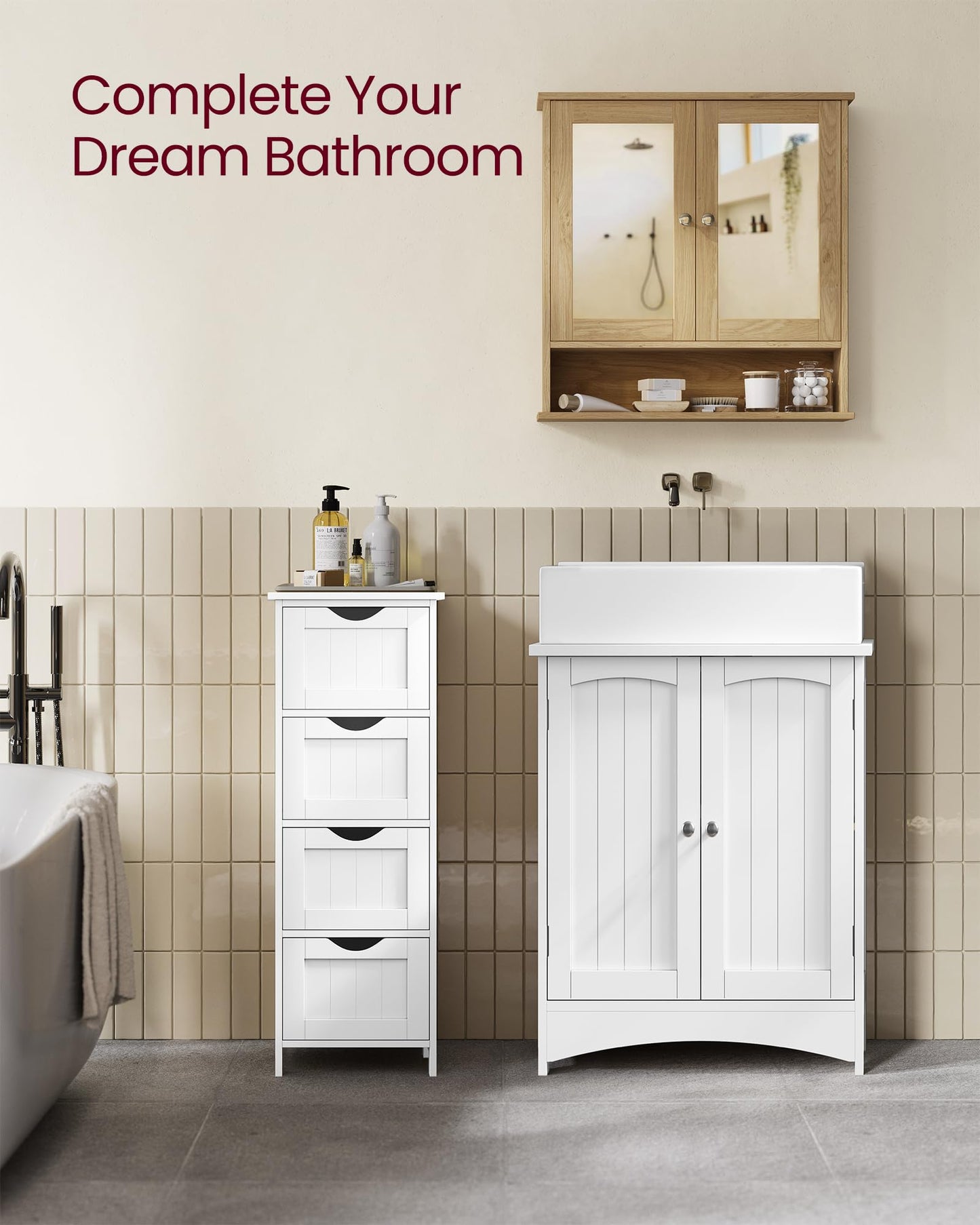 VASAGLE Bathroom Cabinet with Mirror, Wall Cabinet with 2 Mirrored Doors, Adjustable Shelf, Open Compartment, Wall-Mounted, 5.1 x 22.2 x 23 Inches, Natural Oak ULHC003Y01