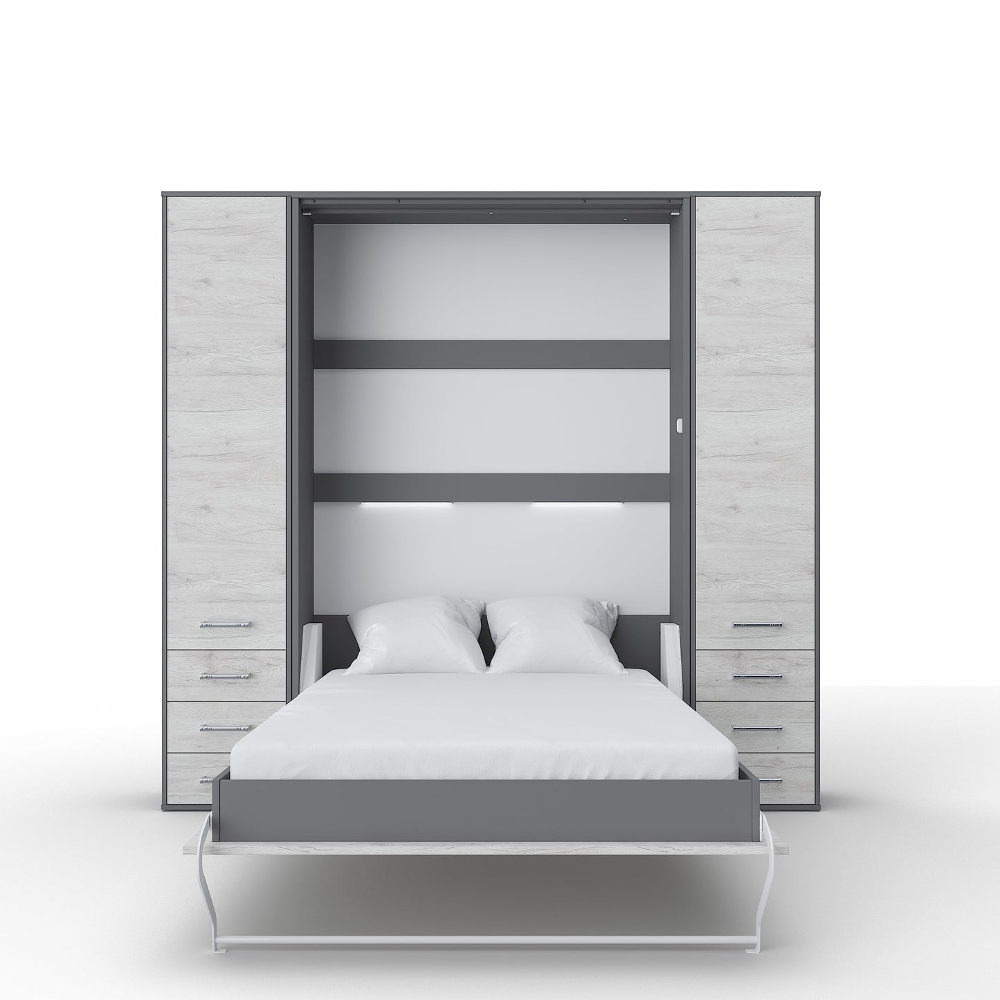 INVENTO Vertical Wall Bed, European Queen Size with 2 cabinets (Slate Grey/White Monaco)