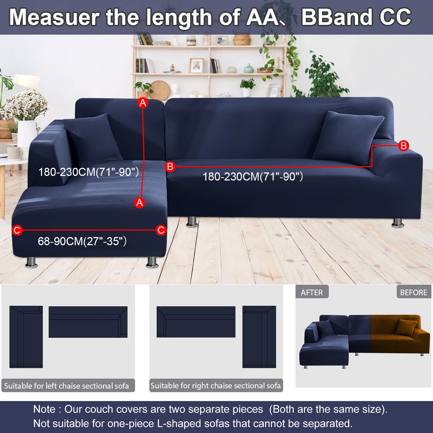 NAISI Couch Cover L Shape 2 Pieces Sofa Cover Soft Stretch Slipcovers with 2pcs Pillowcases Furniture Protector Sectional Couch Covers 3 Seater + 3 Seater(Navy)