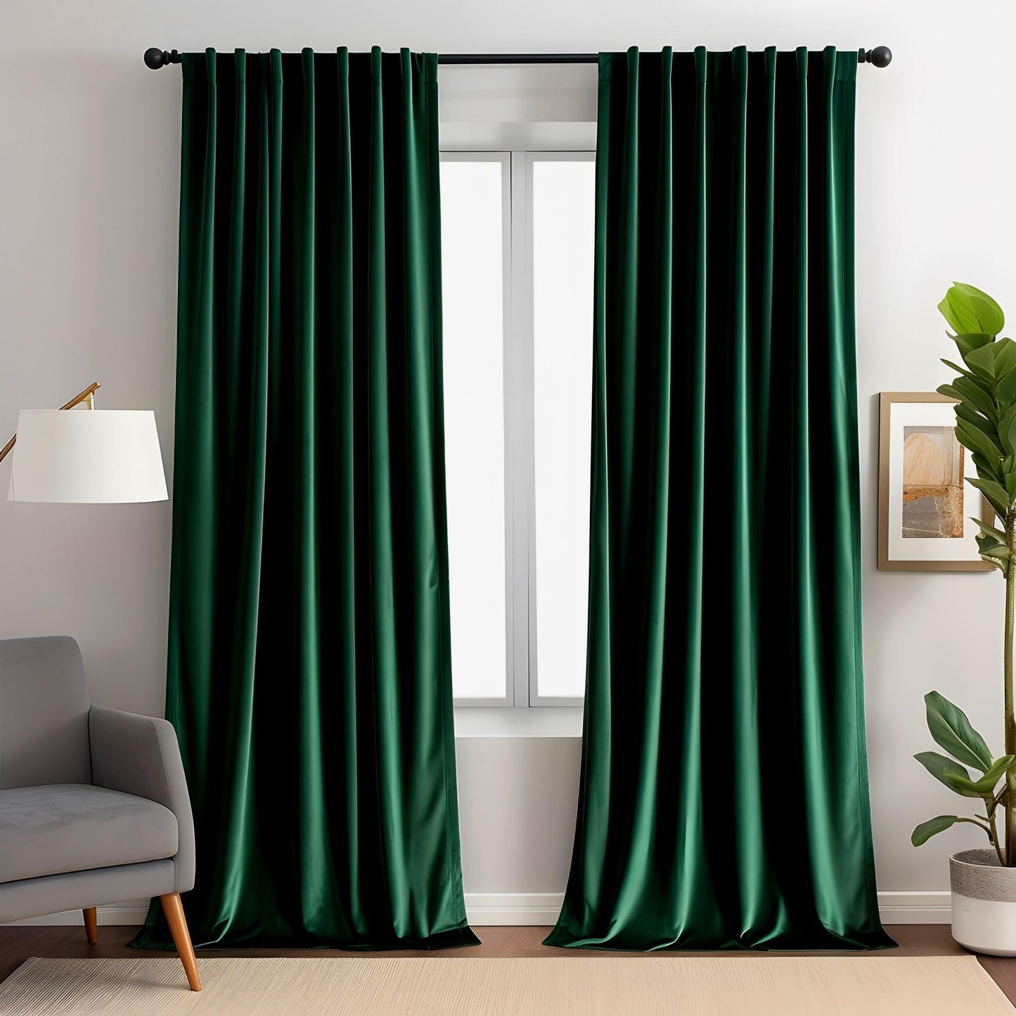 Aljctns Emerald Green Velvet Curtains 90 inches Long Luxury 80% Blackout Curtains for Bedroom Living Room,Thermal Insulated Super Soft Window Drapes Rod Pocket & Back Tab, 52" W x 90" L, 2 Panels