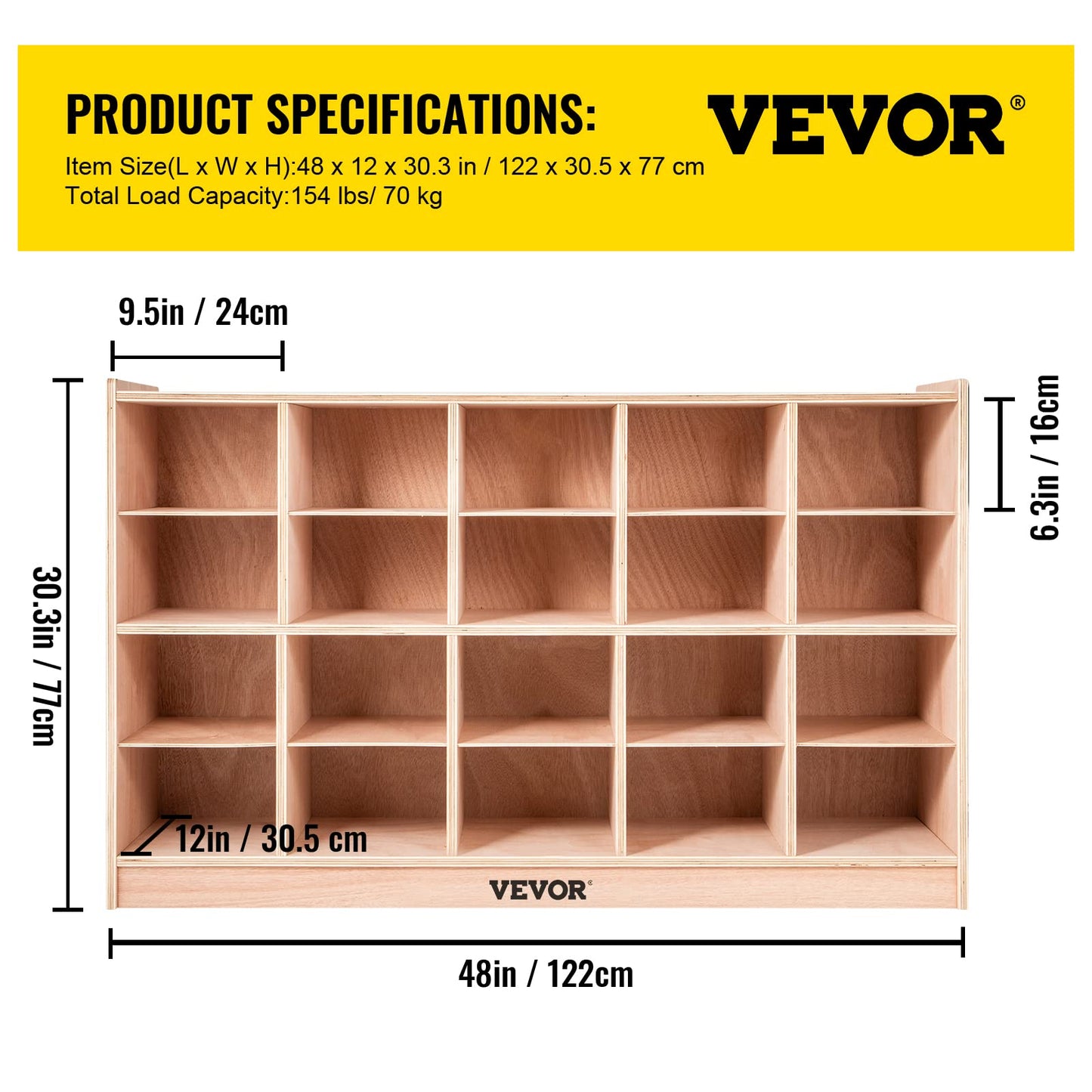 Happybuy 20-Section School Storage Locker, Wooden Storage Cabinet with 4 Casters, Classroom Cubbies for Storage, 15mm Thick Plywood Locker for Home, Office, School, Gym, Kindergarten