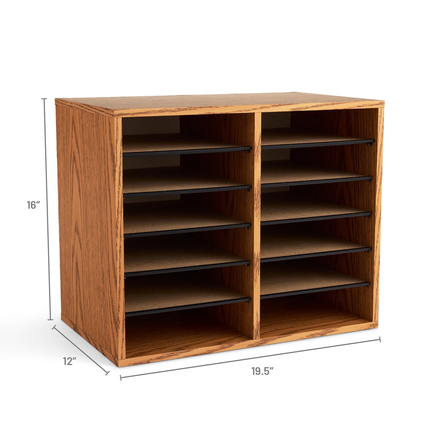 Safco 9420MO Adjustable Literature & Paper Organizer, 12 Compartment Mailbox Cubby, Great for Home, Office, Classroom Organization, Medium Oak Wood , Durable Construction, Removable Shelves