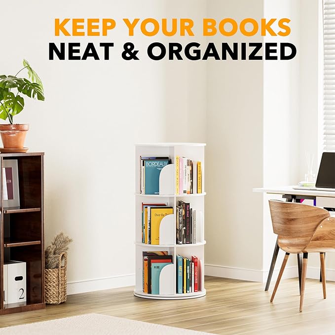 SpaceAid 3 Tier Rotating Bookshelf Tower, Spinning Bookcase Lazy Susan