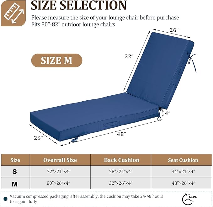 80x26x4in Lounge Cushions for Outdoor Furniture, Outdoor Lounge Chair Cushions