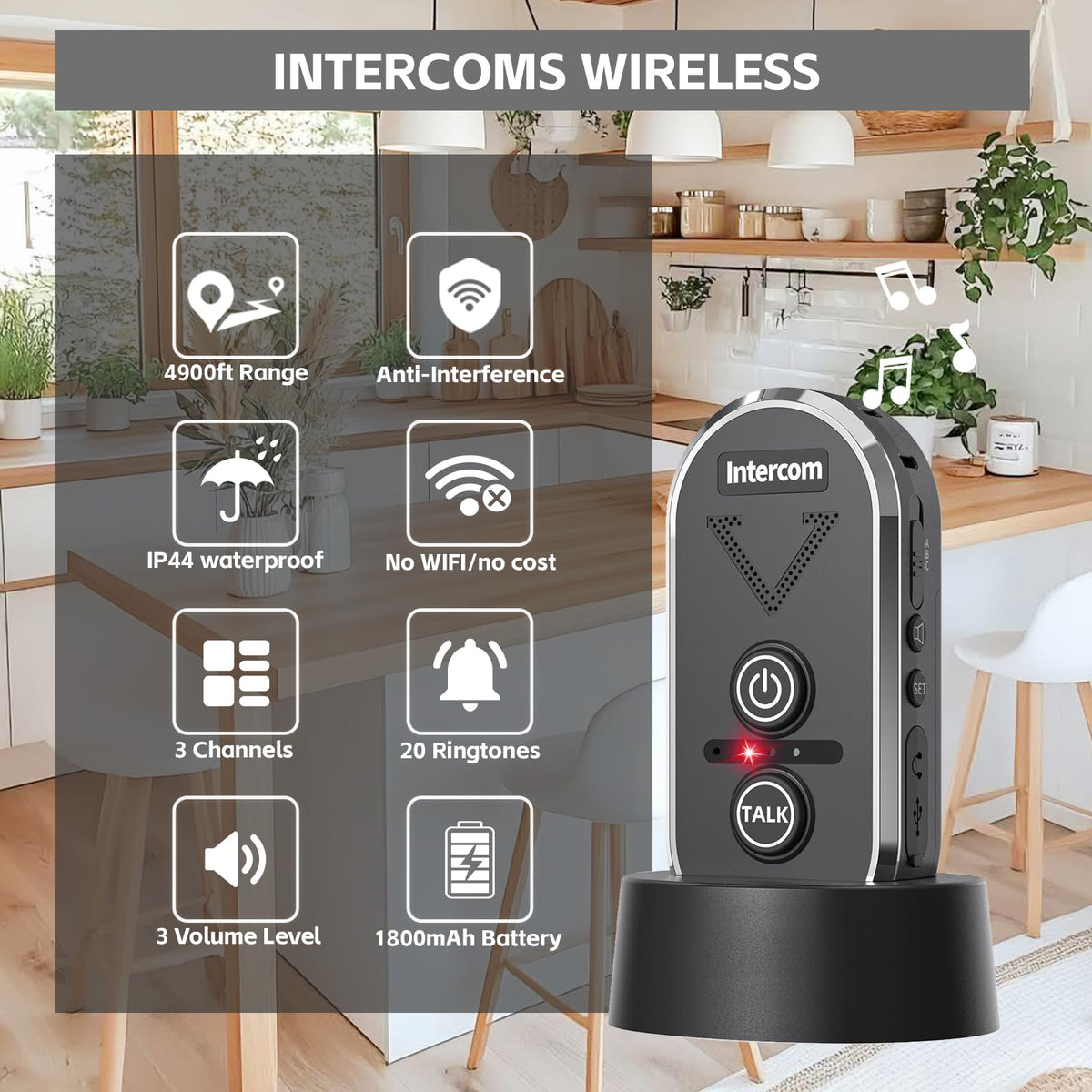 PANDAAR Doorbell Wireless for Home, Wireless Intercom System 4900ft Long Range,Two Way Intercom Doorbell with 3 Volume Levels,20 Ringtones,Intercoms for Home Classroom Business,2 Pack