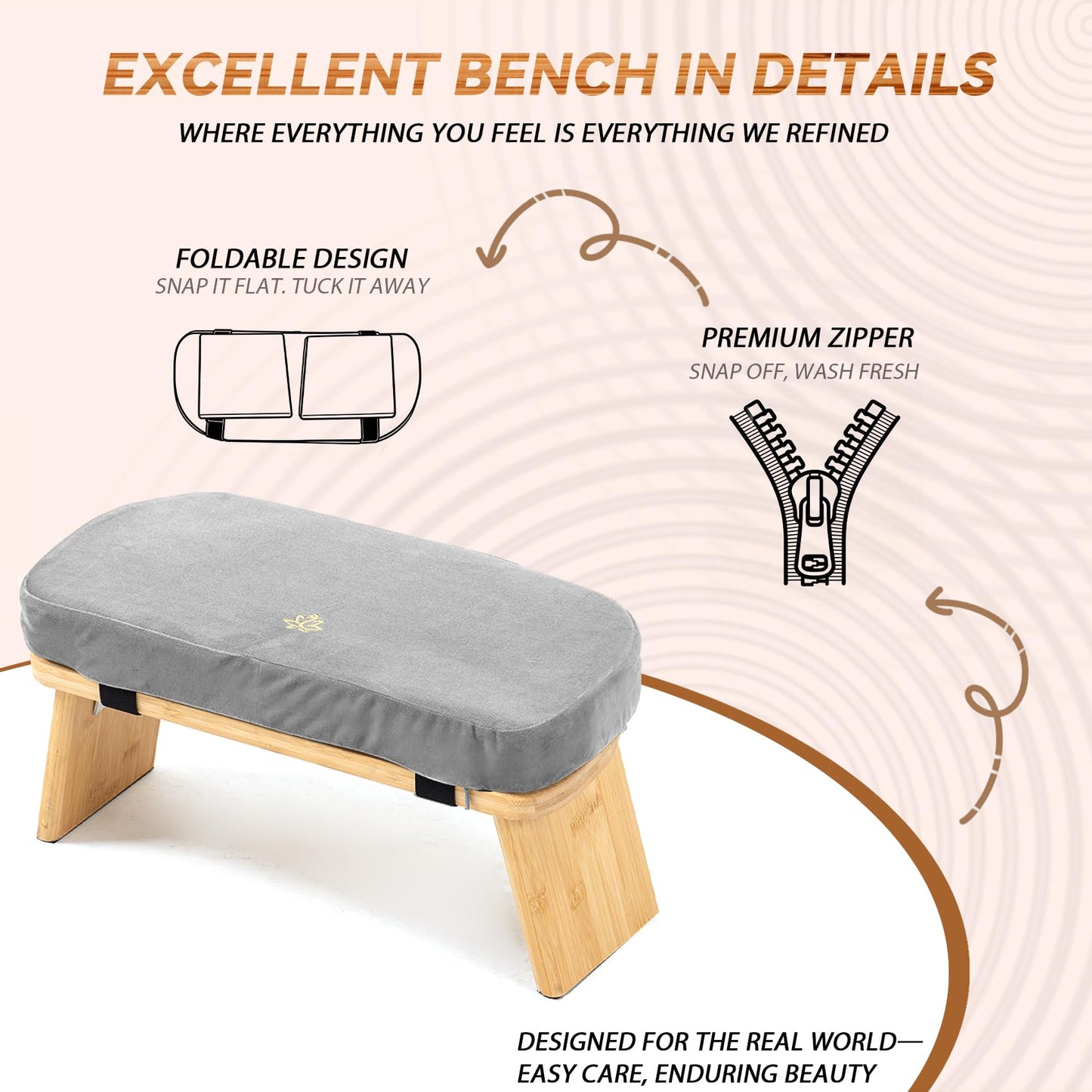 Estleys Meditation Bench, Bamboo Meditation Stool, Folding Kneeling Meditation Bench, Seiza Prayer Bench, Prayer Bench with Meditation Cushion, Kneeling Stool(Grey)