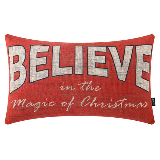 TRENDIN Christmas Pillow Cover 12x20 inches Believe in the Magic of Christmas Linen Rectangle Throw Pillow Cover for Sofa Couch Red PL953TR
