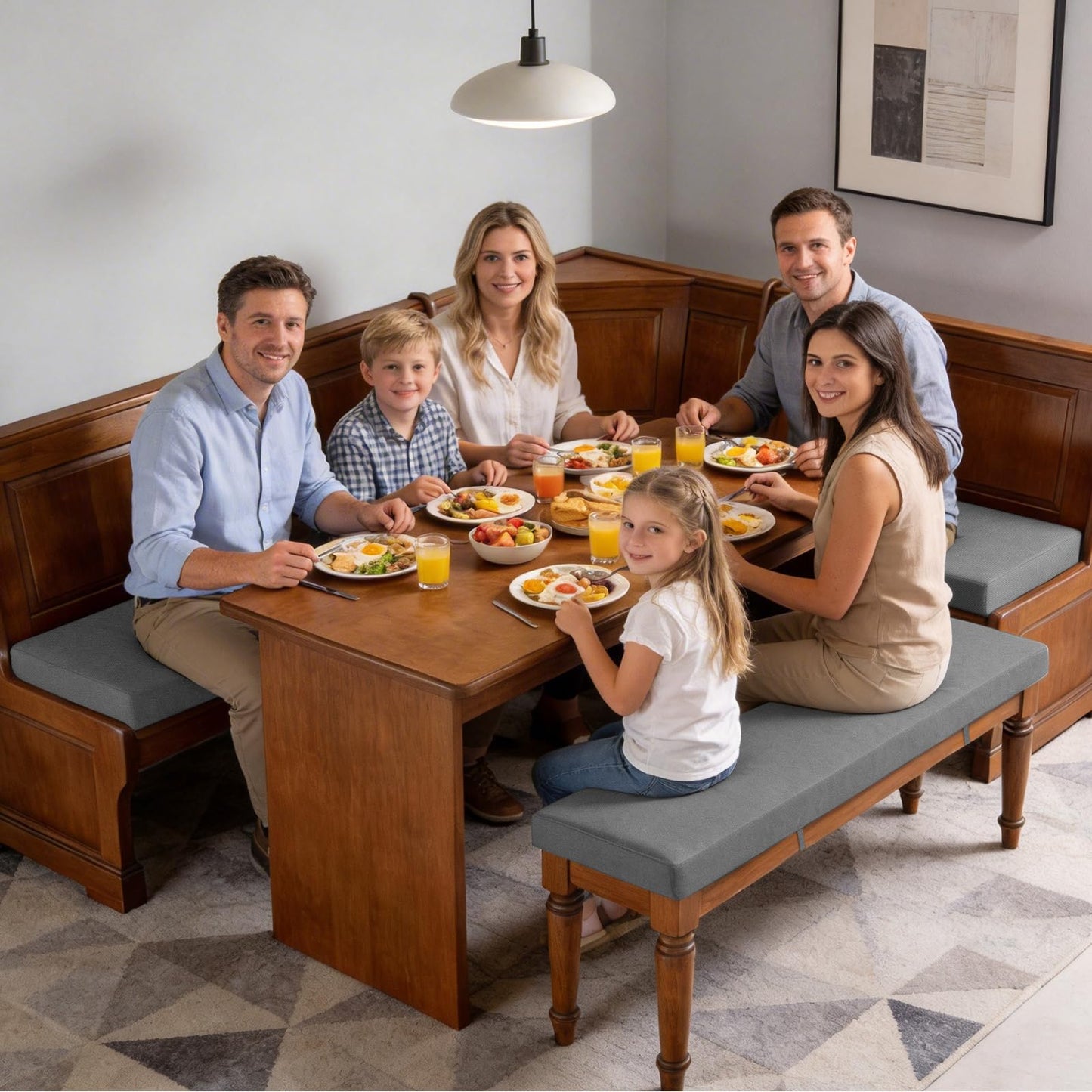 JZHLLA 4-Piece Breakfast Nook Cushion Set, Water-Resistant & Removable Covers Breakfast Dining Nook, High-Density Foam Includes Straps Fits Corner Bench & Dining Set (Grey)