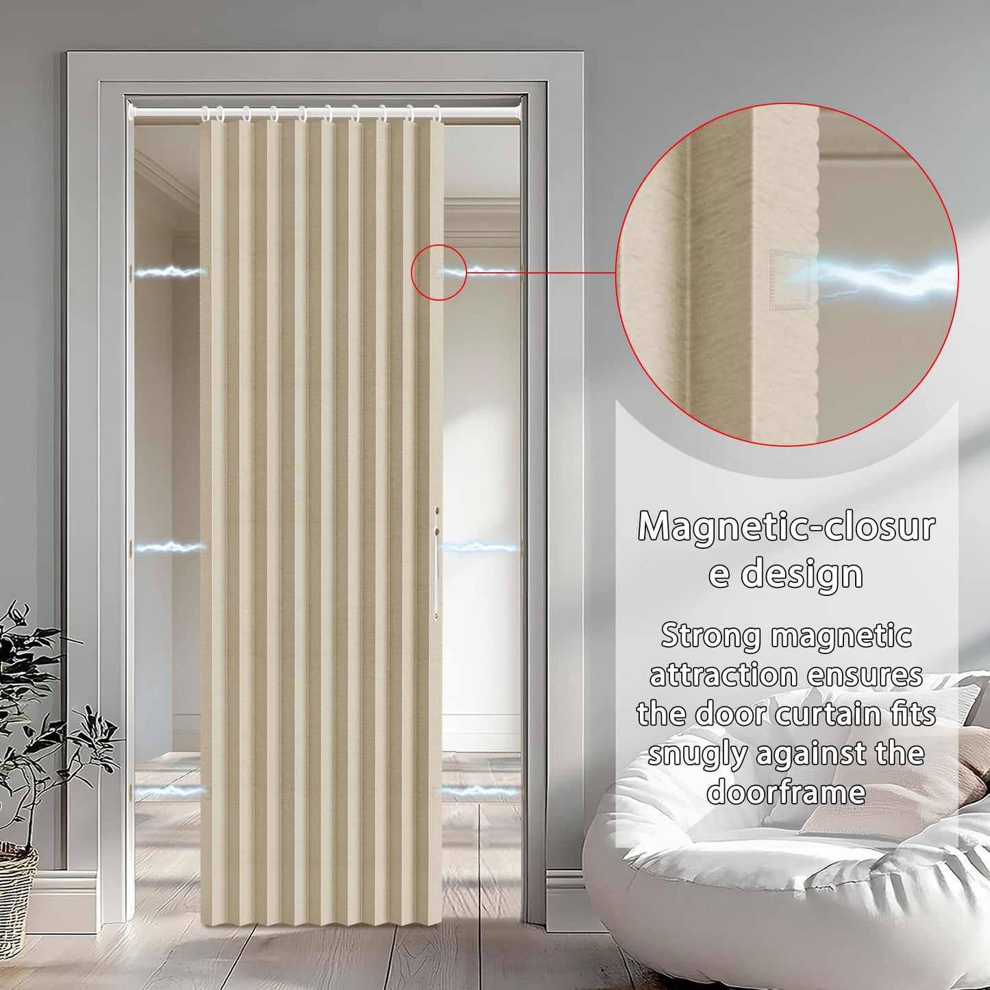Jilron Accordion Door Curtain Set - 100% Blackout, with Curtain Rod Included, for Bedroom Privacy Protection (Beige-43 W x 78" L+Rod)