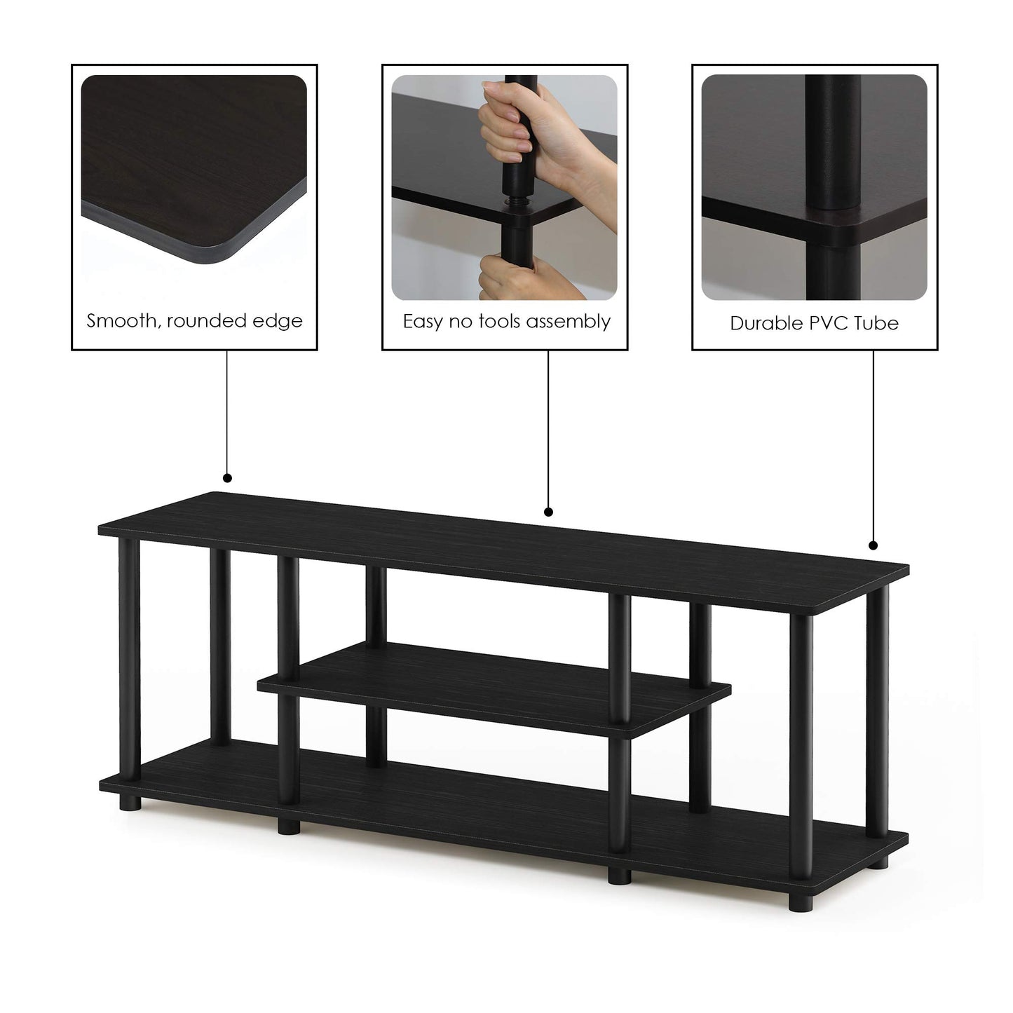 Furinno Turn-N-Tube No Tools 3D 3-Tier Entertainment TV Stand up to 50 inch TV, Round Tubes, Walnut