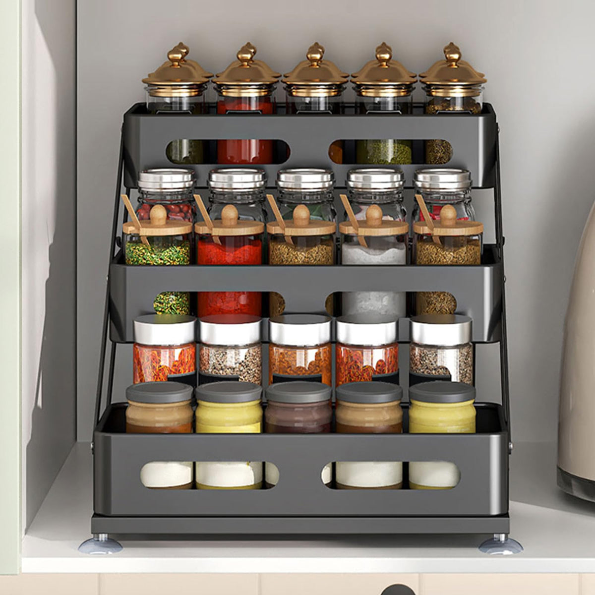 Ceetug 3 Tier Foldable Spice Rack, Black