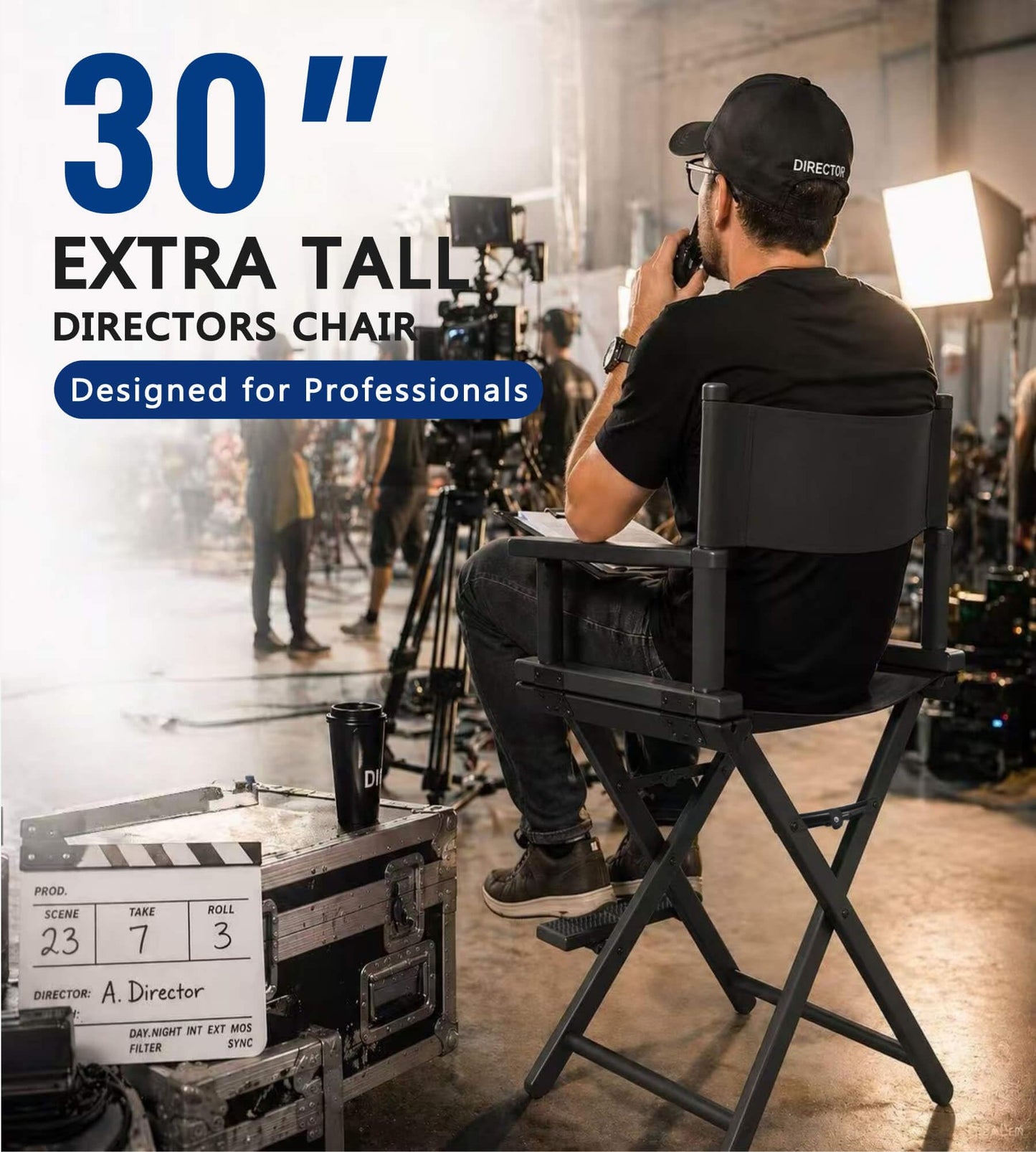 HAISKY 30" Extra Tall Folding Directors Chair, Lightweight Aluminum Makeup Artist Chair for Client, Portable Director Chair for Photography Studio, 7.9 LBS with 2 Covers, Side Bags, Footrest, 300 lbs