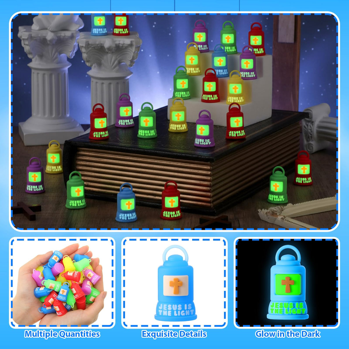 Halloscume 100 Pcs Vbs 2026 Jesus is The Light Lanterns Figures Glow in Dark Jesus Lights The Way Sign Christian Religious Gift Hide and Seek Sunday School Favor (Partially Glowing,Multicolor)